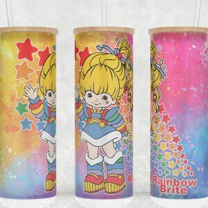 Frosted Glass Rainbow Brite Watercolor Cup Mug Tumbler 25oz